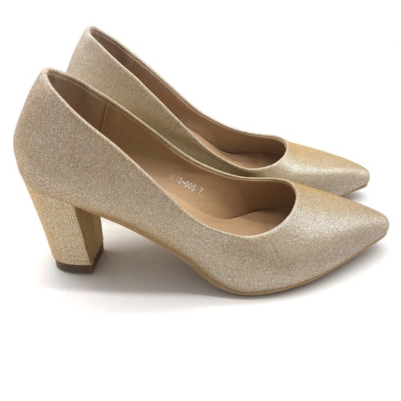 Dress Shoe Champagne ChunkyHeel Closed Poi… - Picture 2 of 5